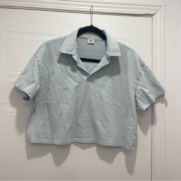 ARITZIA BLUE CROPPED POLO SHIRT - Picture 1 of 3